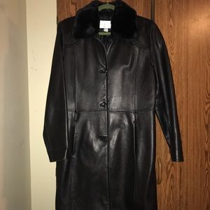 Genuine lambskin leather black coat